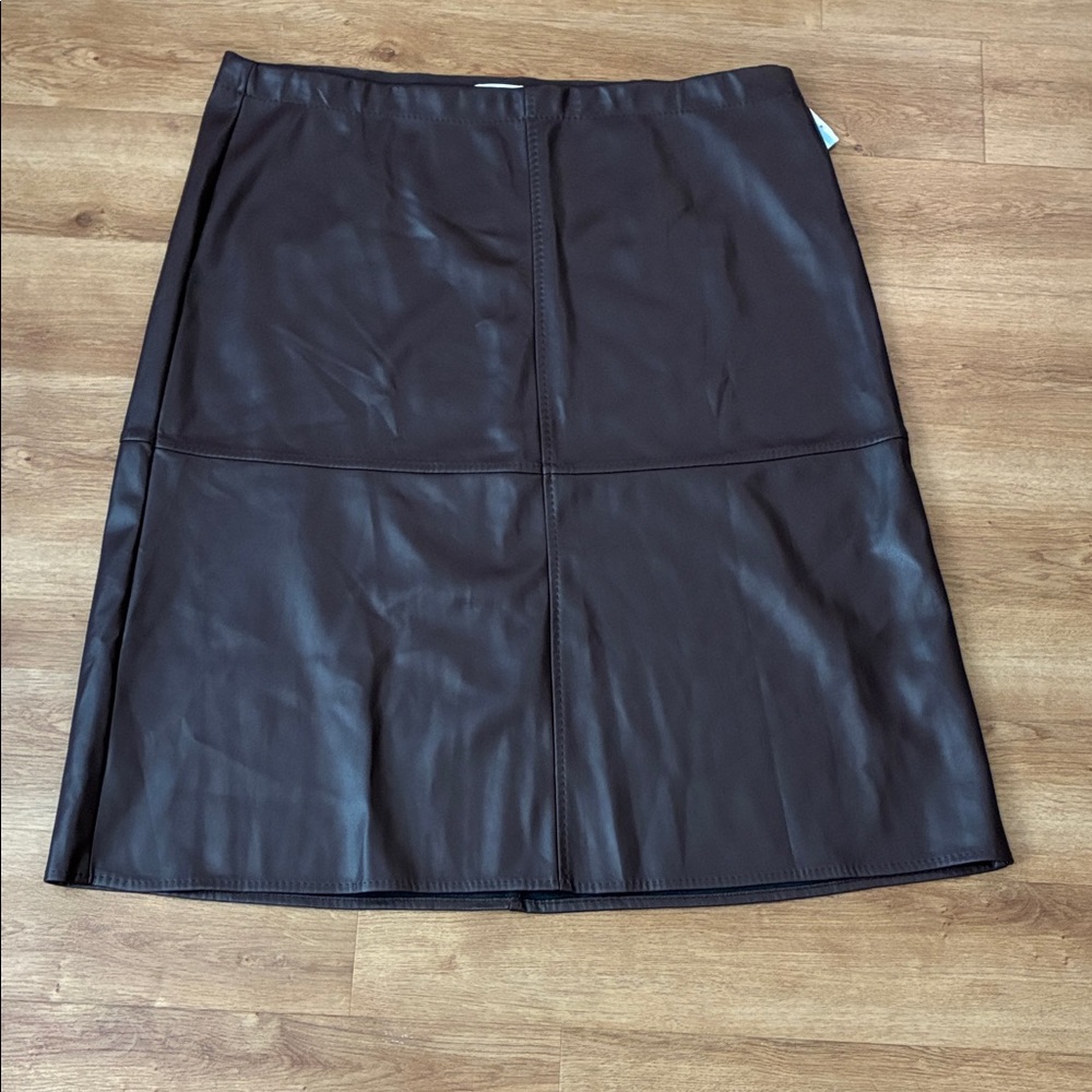 Max Studio Burgundy Vegan Leather Pencil Midi‎ Skirt